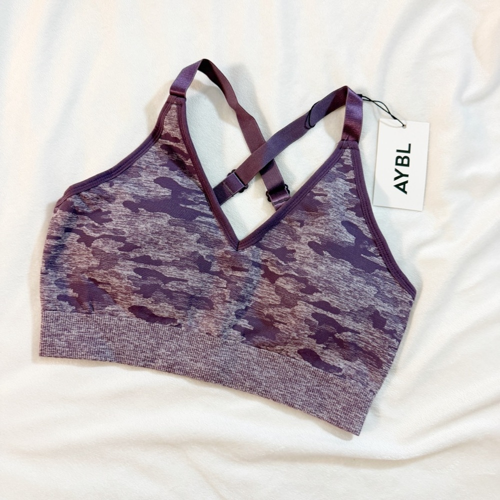 AYBL Camo Seamless Sports Bra Plum Purple Medium NWT